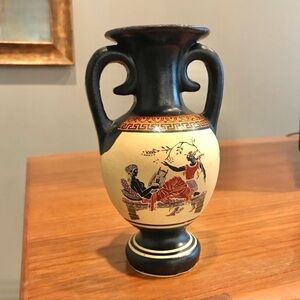 Vintage Vase 6.5” Handmade In Greece Classic Greek Pottery Clay Handles EUC Rare